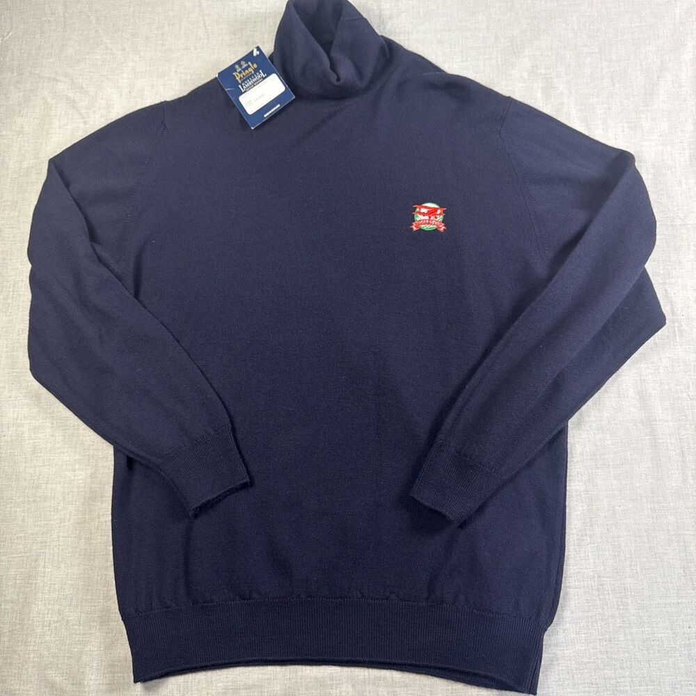 NWT Vintage Pringle of Scotland Biggles Cup Golf Sweater Navy Lambswool 44 XL